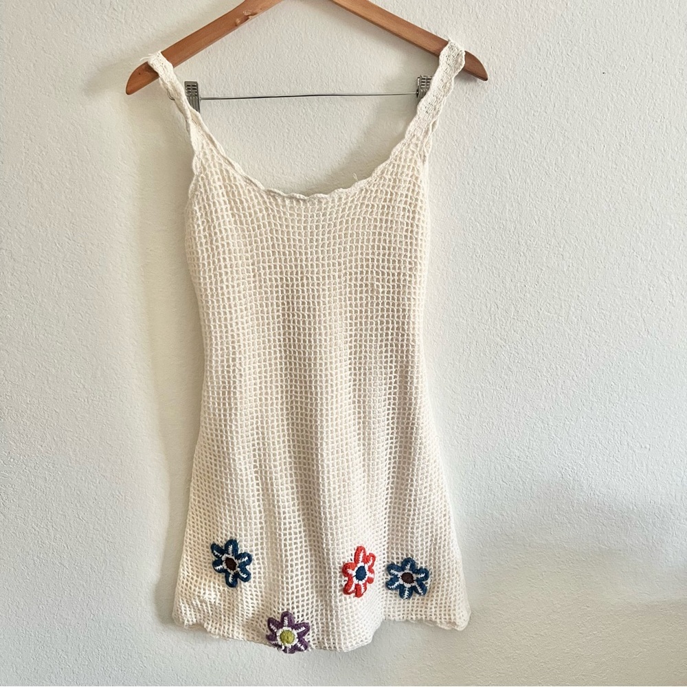 Vintage Jalate Floral Embroidered Crochet Mini Dress Sz M